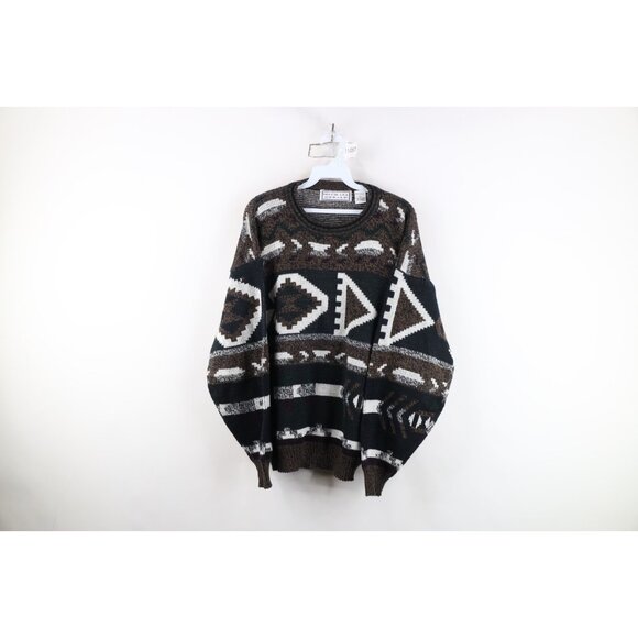 Vintage 90s Streetwear Mens Large Fair Isle Southwestern Knit Crewneck Sweater